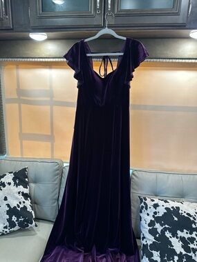 Azazie Plum Velvet A-Line Prom Dress